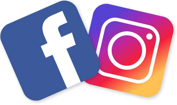 紺地に白で小文字のfと書かれたフェイスブックのマークと紫、赤、黄色のグラデーションでカメラのイラストが描かれたインスタグラムのマーク