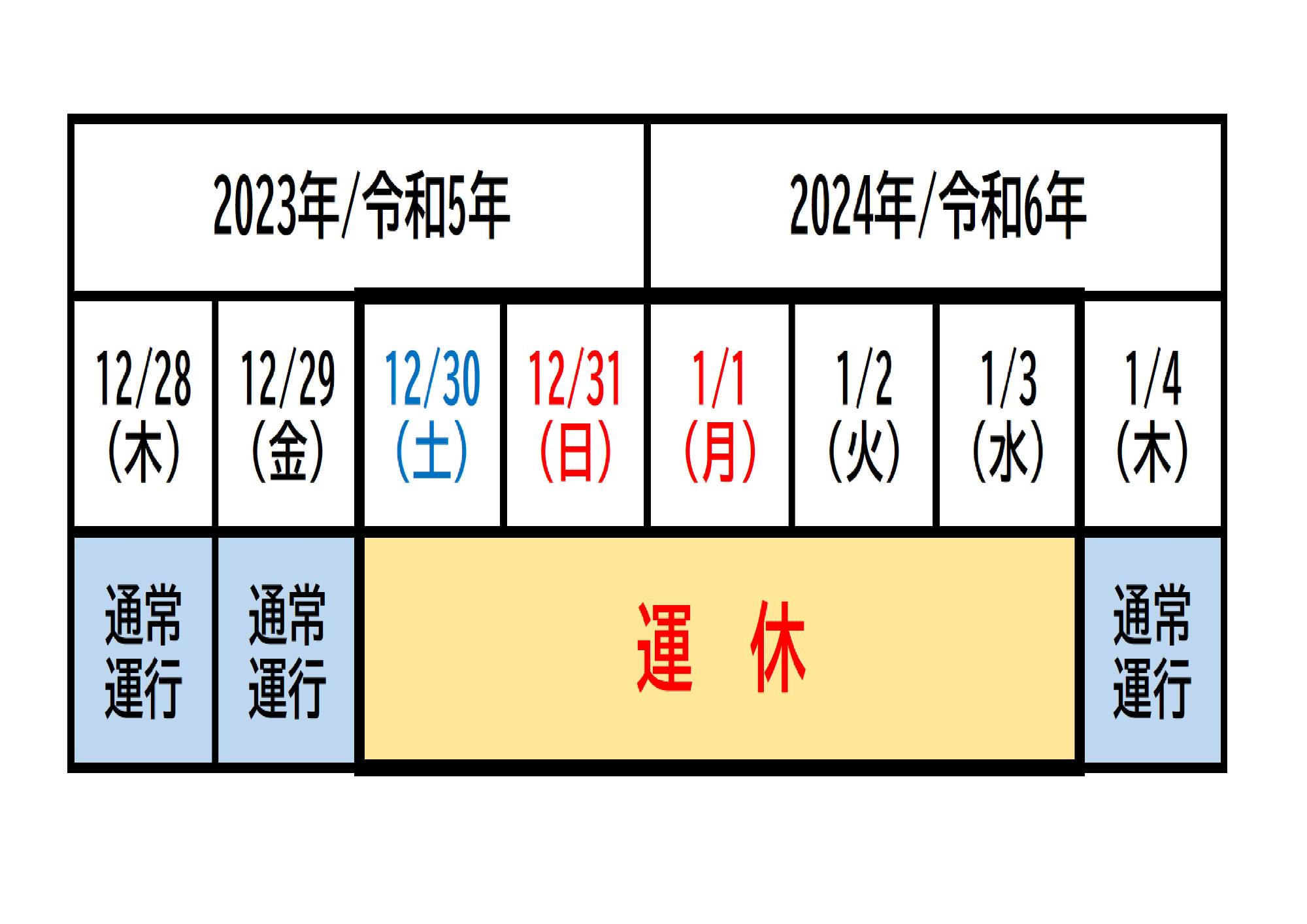 年末年始のバス運行のお知らせ画像