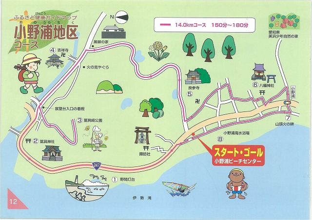 ふるさと健康ガイドマップ・小野浦地区コースのウォーキングマップ