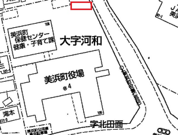 美浜町役場保健センター前駐車場を赤い枠で囲んだ地図