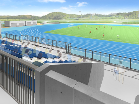 観覧席からスポーツ観戦している様子の完成予想図のイラスト