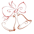 赤で描かれたリボンの付いた2つのベルのイラスト