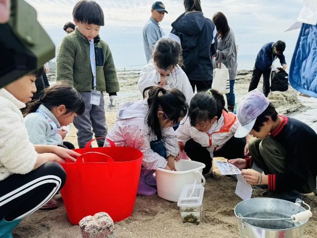 MIHAMA WONDER DAYS Blue Dayで参加した子供たちが海の生き物を観察している様子